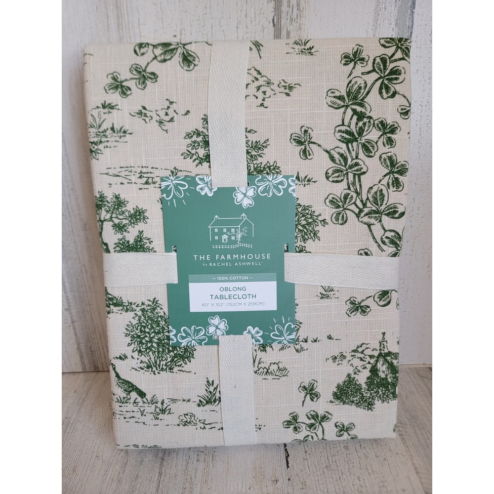 Rachel ashwell‎ NEW oblong tablecloth clover St Patrick farmhouse green